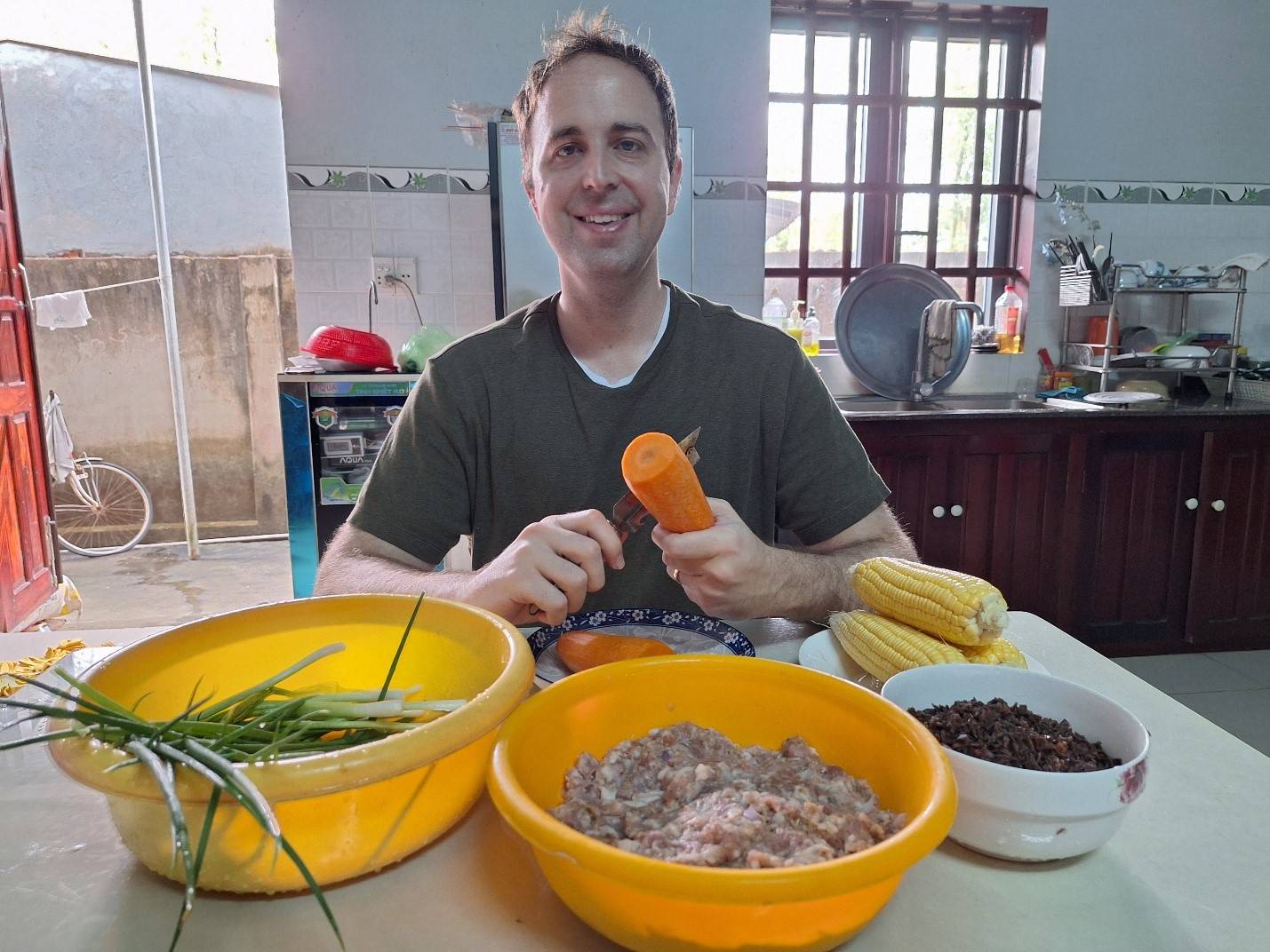 Brad working on preparing some ingredients